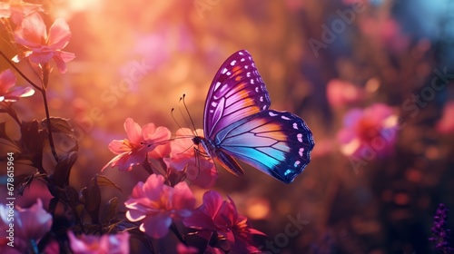 A butterfly delicately sipping nectar from a vibrant flower, a ballet of nature.