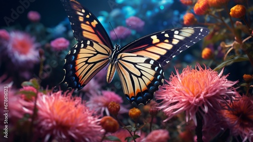 A butterfly delicately sipping nectar from a vibrant flower, a ballet of nature. © rehman