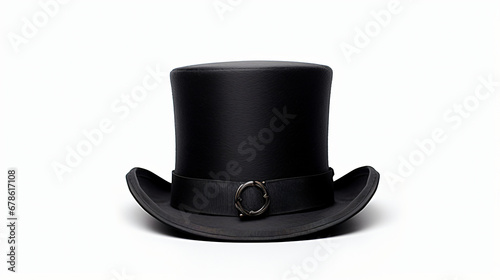 Stylish Black Top Hat On White Background