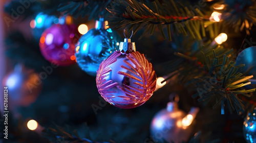 Christmas glass balls on a Christmas tree close-up