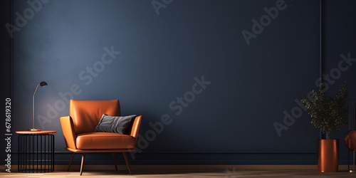 Interior of light room with leather armchair on empty dark background. Luxe Living: Light Room Elegance photo