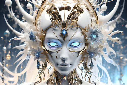 Celestial Automaton: Portrait of a Futuristic Goddess, Beautiful Female Humanoid Robot © Prabhash