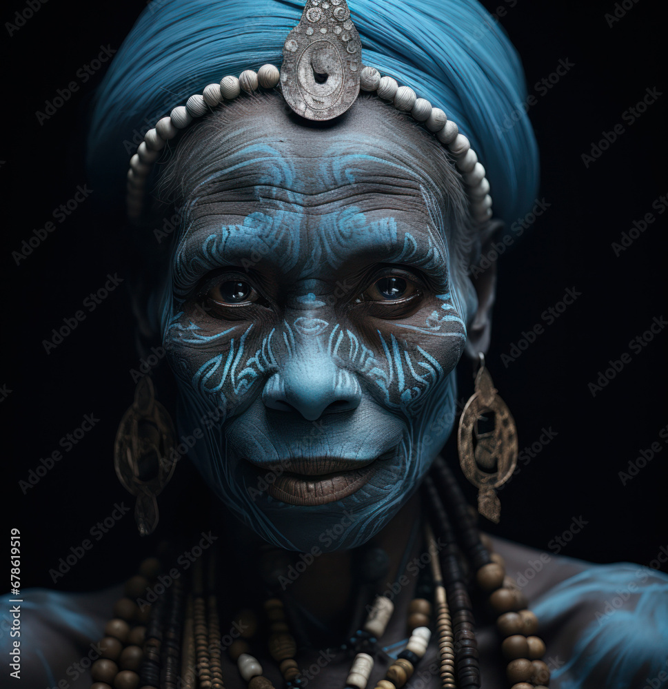 Portrait of a woman from an African tribe with traditional makeup, generative AI