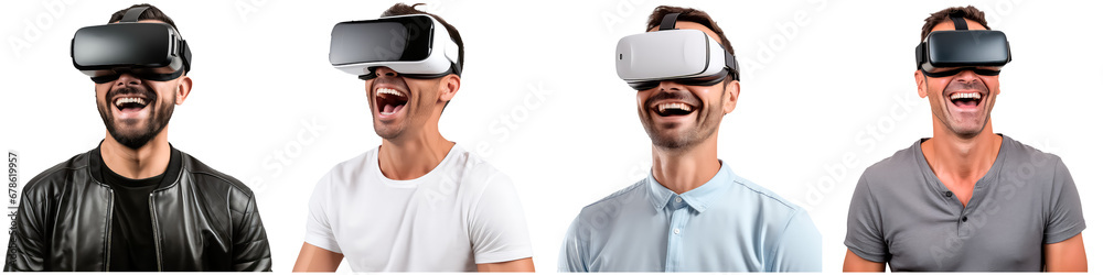 Man with virtual reality glasses on white background