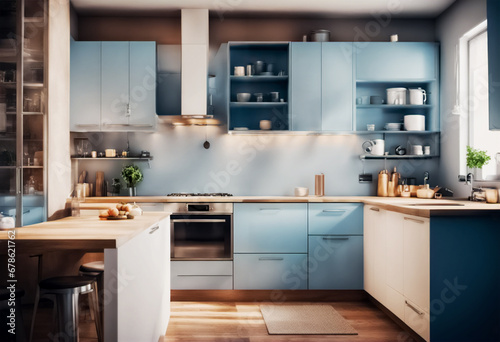 Cucina moderna binca e blu photo