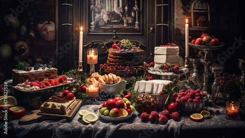 photo of Christmas table with food