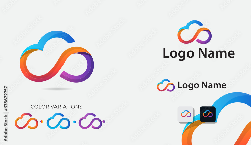 Infinity cloud logo design. Infinity logo design template. Colorful cloud logo. Sky. Business. Infinity symbol. Creative design. Travel. Icon Infinity cloud logo design. Infinity logo design template. Colorful cloud logo. Sky. Business. Infinity symbol. Creative design. Travel. Icon