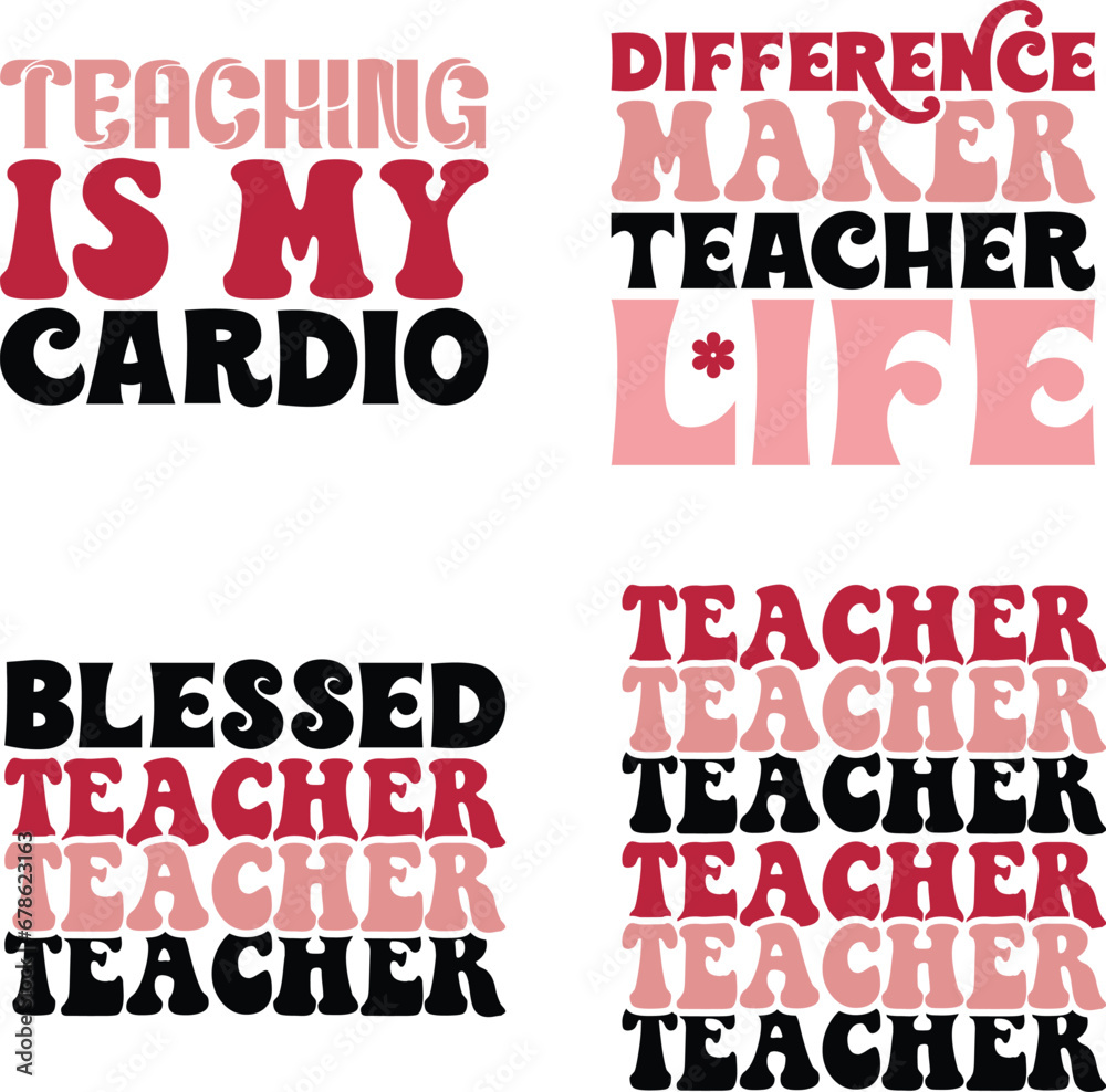 teacher retro svg design bundle and digital download