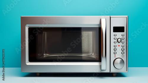 A silver microwave