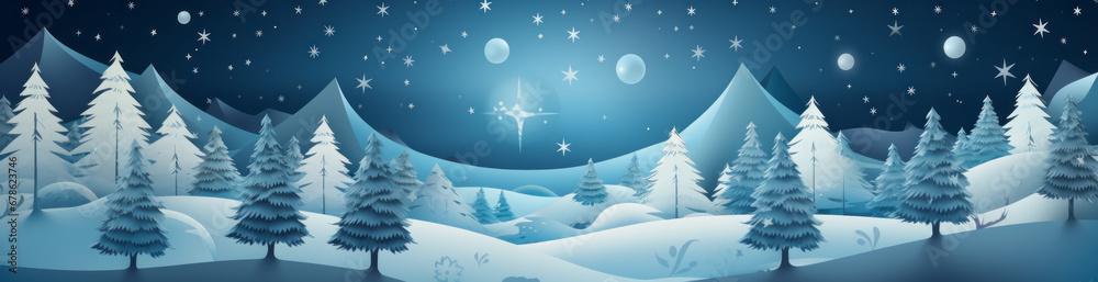 A Serene Winter Night: Snowy Trees and Twinkling Stars A Serene Winter Night: Snowy Trees and Twinkling Stars