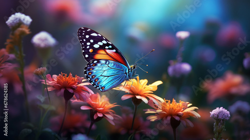 butterfly and beautiful flower spring summer. © Yuwarin