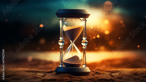 Hourglass with glowing sand background