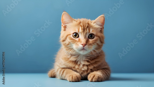 Cute banner with a cat on solid blue background. Generative AI © Zohaib