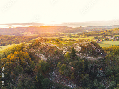 Kalich (Kelchberg in German) is a castle ruin above the village of Trebusin. The castle was founded by the Hussite governor Jan Zizka in 1421. © Marek