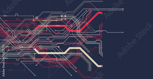 CPU concept. Circuit board. Technology background. Hand drawn vector.