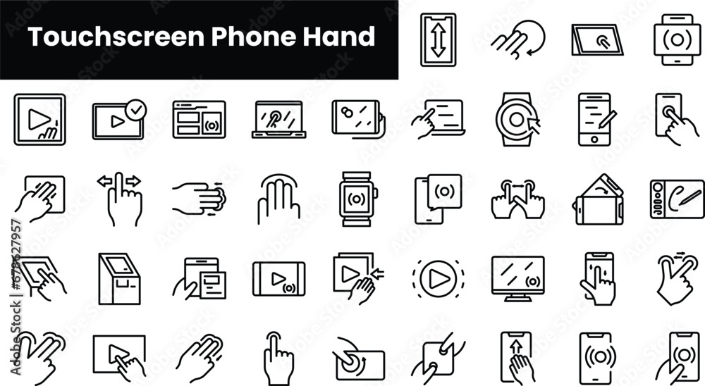 Set of outline touchscreen phone hand icons
