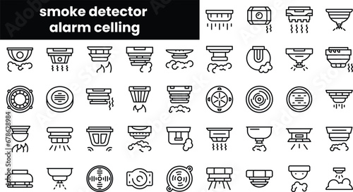Set of outline smoke detector alarm celling icons photo