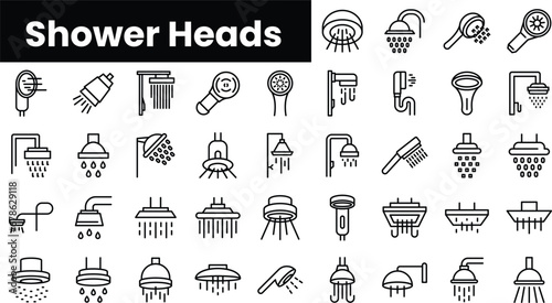 Set of outline shower heads icons