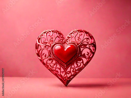 Valentine s Day background with red heart on pink background.IA generativa
