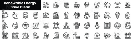Set of outline renewable energy save clean icons