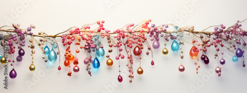 A Branch Adorned With Colorful Beads, Adding a Playful Touch to Nature's Beauty photo