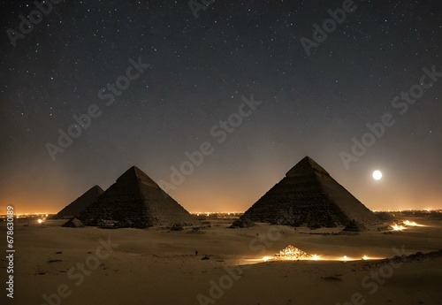 Moonlit Mirage  Egypt s Pyramids Under Starry Skies.