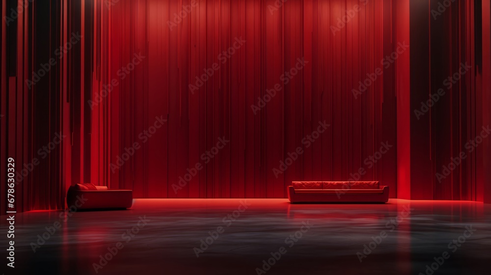 Sophisticated space with bold red accents, reflecting avant-garde interior trends, perfect for chic urban living environments. Sophisticated space with bold red accents, reflecting avant-garde interior trends, perfect for chic urban living environments.