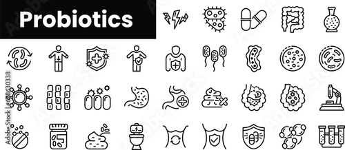Set of outline probiotics icons photo
