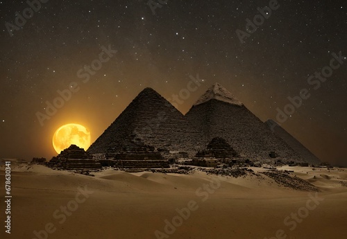 Moonlit Mirage  Egypt s Pyramids Under Starry Skies.