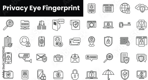 Set of outline privacy eye fingerprint icons