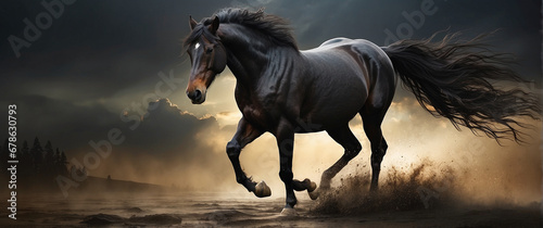 Portrait of a horse. Wild horse running in the wild