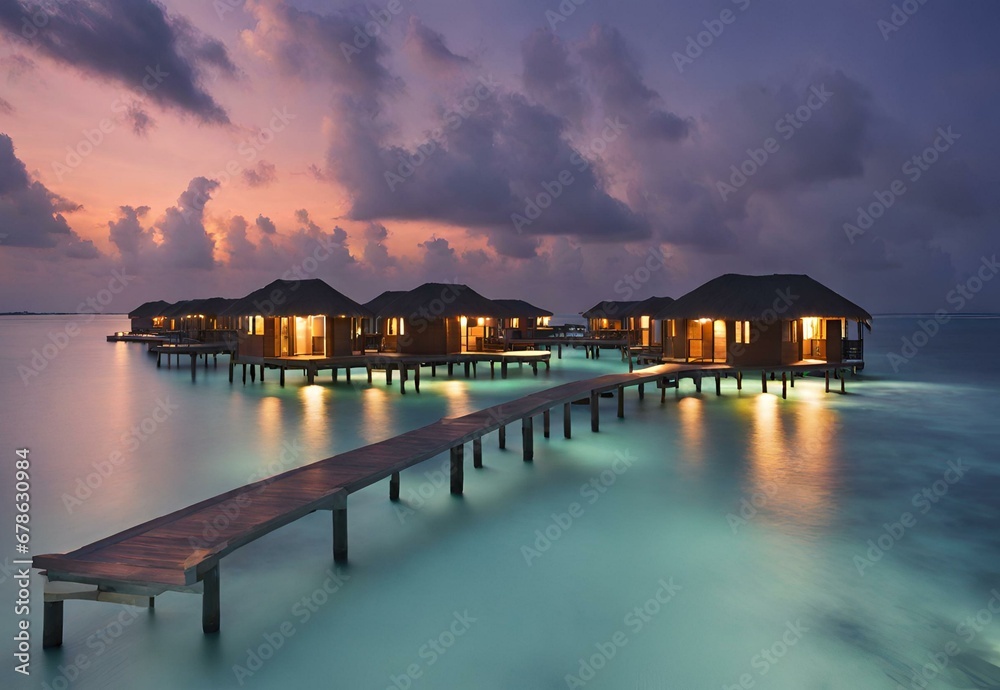 Tropical Tranquility: Maldives' Atolls in Evening Hues. Tropical Tranquility: Maldives' Atolls in Evening Hues.