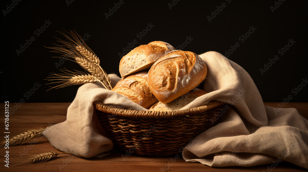 Bread in a wooden basket