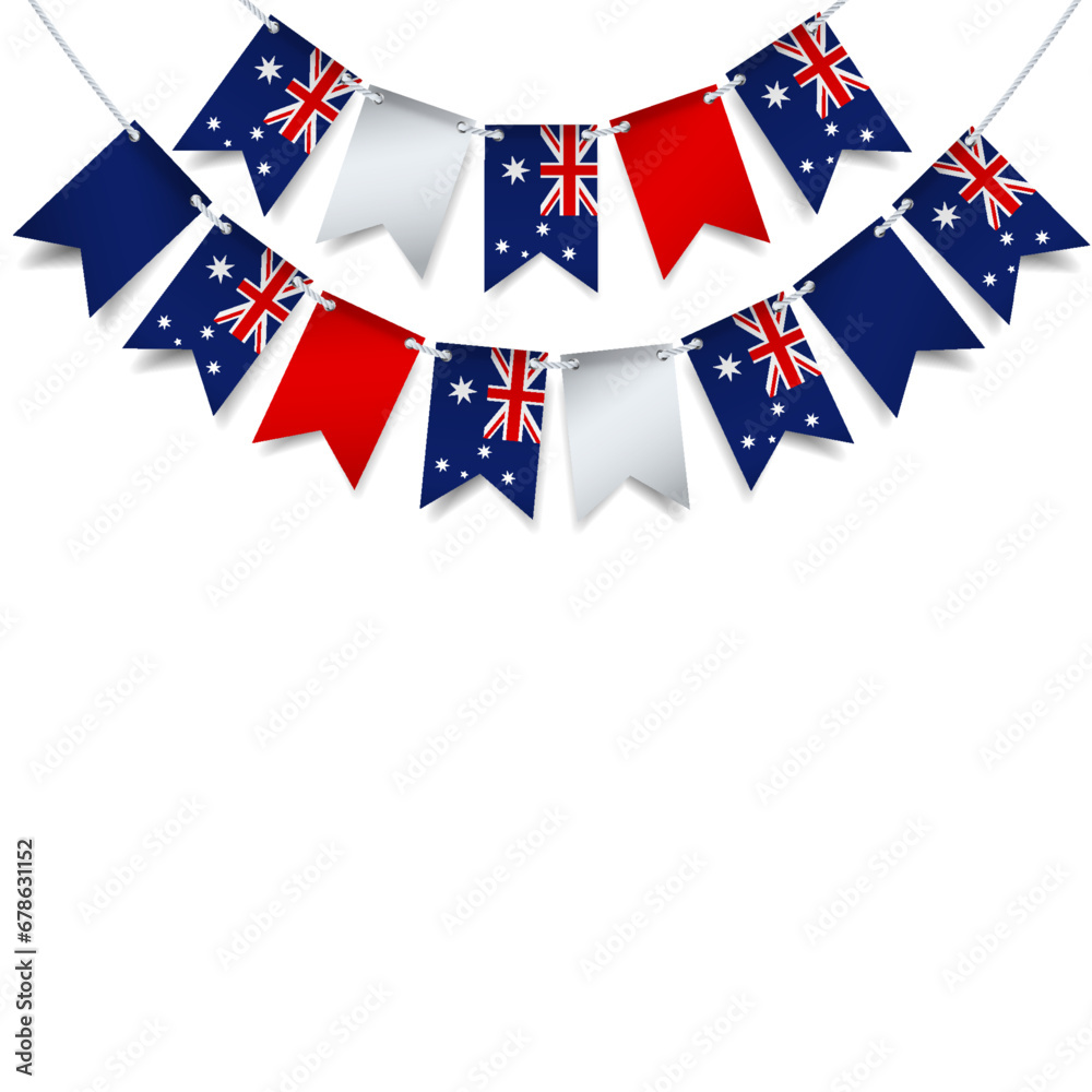 Fototapeta premium Vector Illustration of Australia Day. Garland with the flag of Australia on a white background.