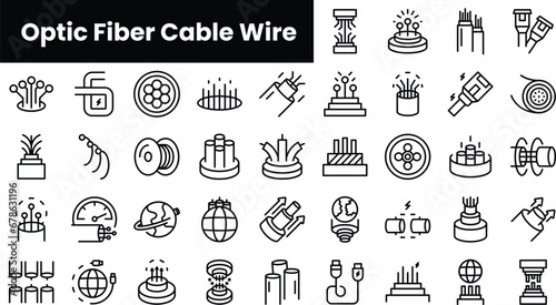 Set of outline optic fiber cable wire icons photo