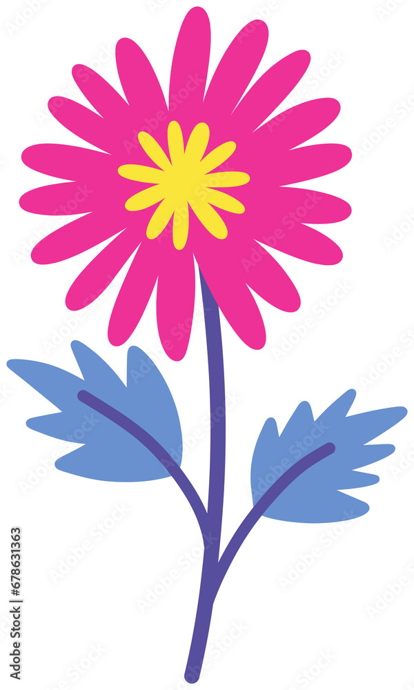 Obraz premium Chrysanthemum Flower with Stem and Leaves