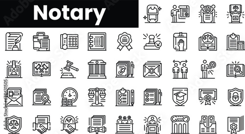 Set of outline notary icons photo