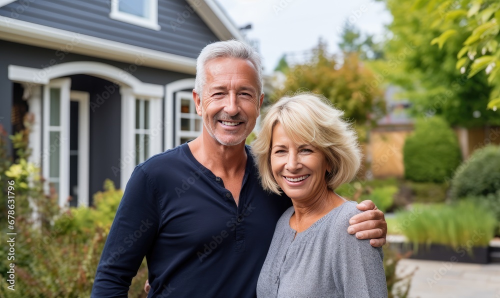 A Couple Posing in Front of a Charming Residence