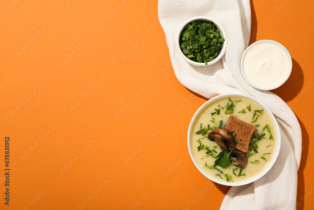 Mushroom cream soup, concept of tasty and delicious food Mushroom cream soup, concept of tasty and delicious food