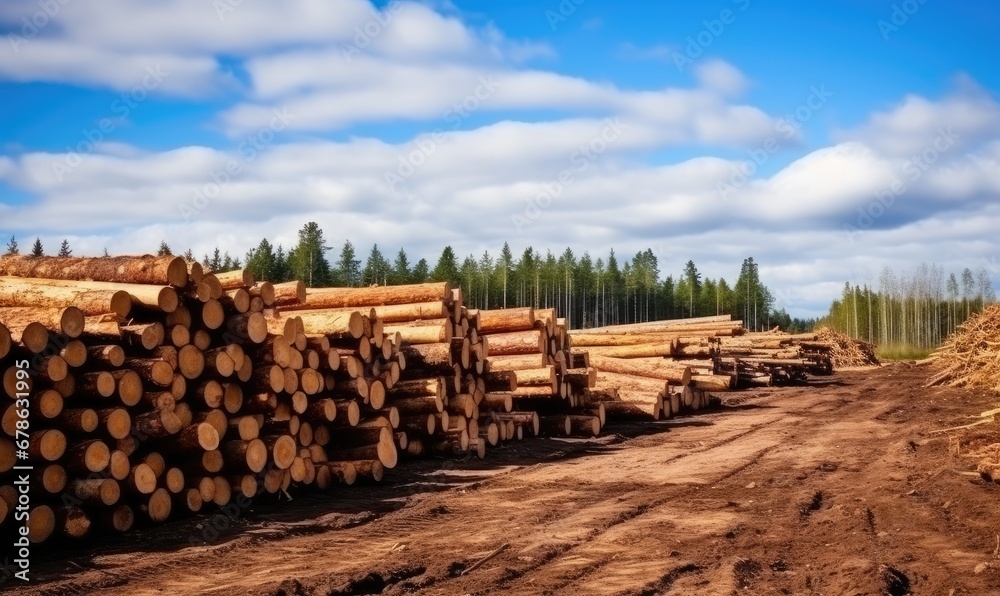A Majestic Stack of Timber on a Rustic Country Lane A Majestic Stack of Timber on a Rustic Country Lane