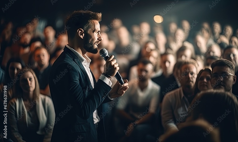 The Captivating Speaker With an Eager Audience - obrazy, fototapety, plakaty 