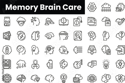 Set of outline memory brain care icons photo