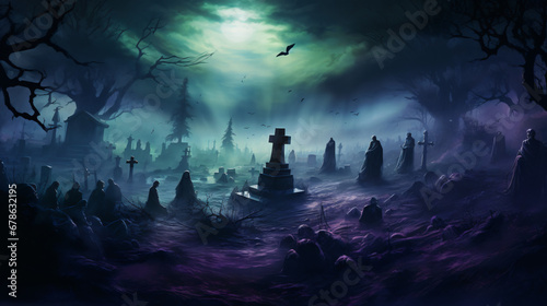 The eerie atmosphere of Halloween A moonlit abandonee