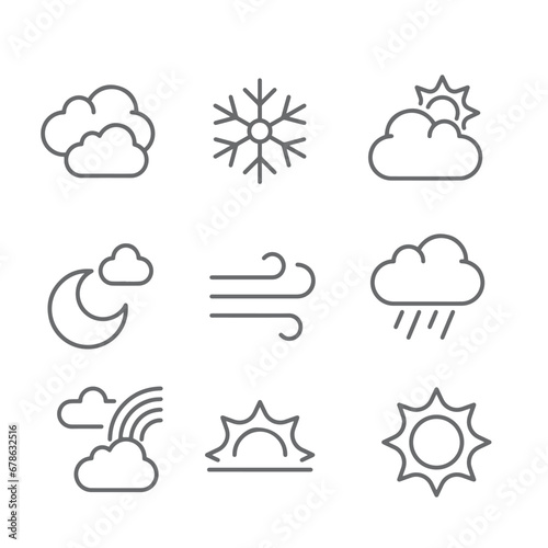 Weather line icons set. Sun, rain