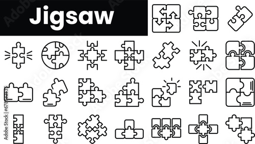 Set of outline jigsaw icons