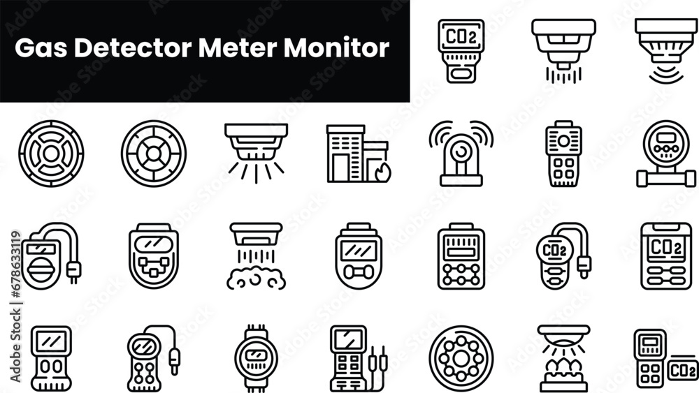 Set of outline gas detector meter monitor icons - obrazy, fototapety, plakaty 