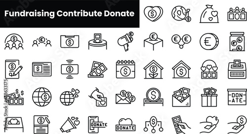 Set of outline fundraising contribute donate icons
