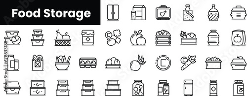 Set of outline food storage icons