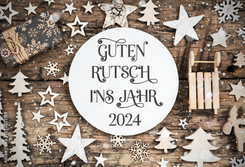 Canvas Print Text Guten Rutsch 2024, Means Happy 2024, Wood, Natural Christmas Decor