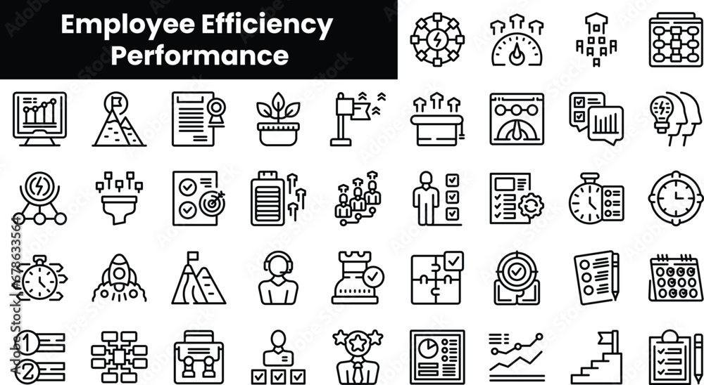 Set of outline employee efficiency performance icons